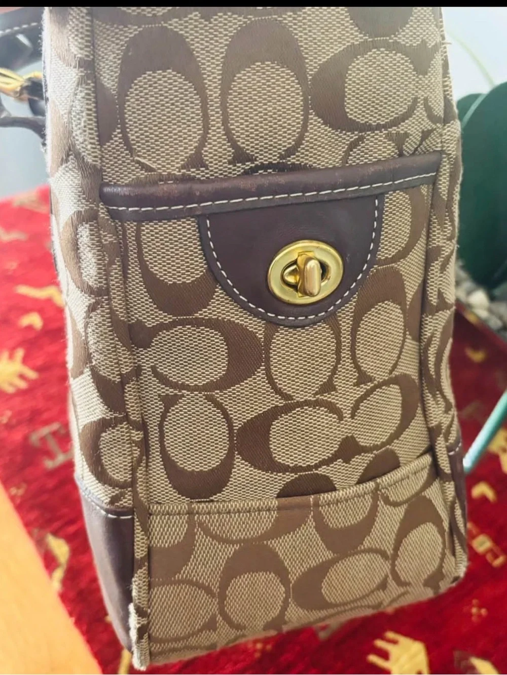 COACH Tan and Brown Signature Canvas Tote with Leather Trim - Picture 2 of 9